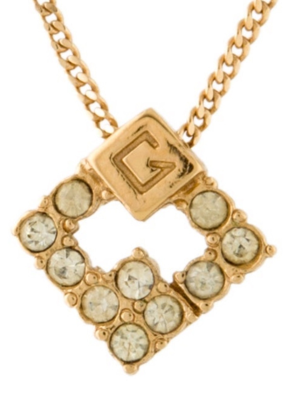 Givenchy Gold-Tone Crystal Square Pendant Necklace